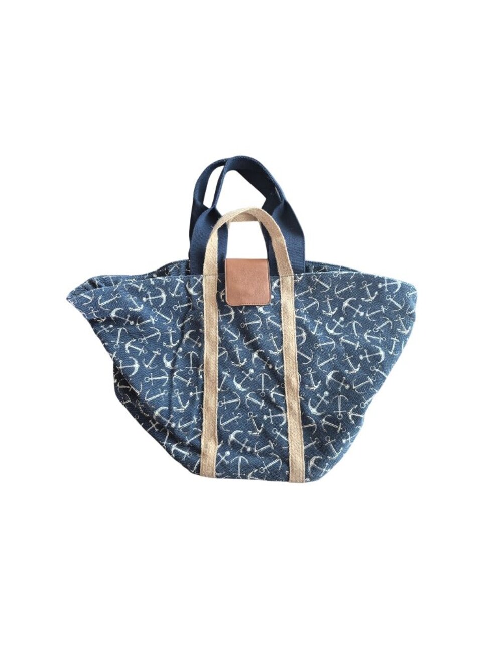 Nautical Anchor Print Canvas Tote Bag With Dual Handles